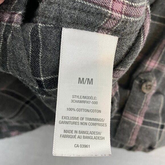 WindRiver Flannel Shirt Roll Tab Sleeves Cotton Sz Med Grey Pink Plaid - Picture 8 of 10